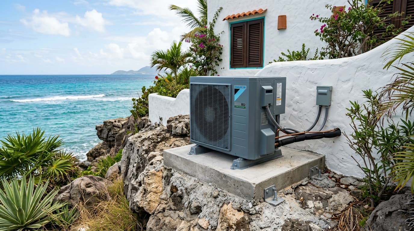 HVAC installation detail showing hurricane anchor bolts
