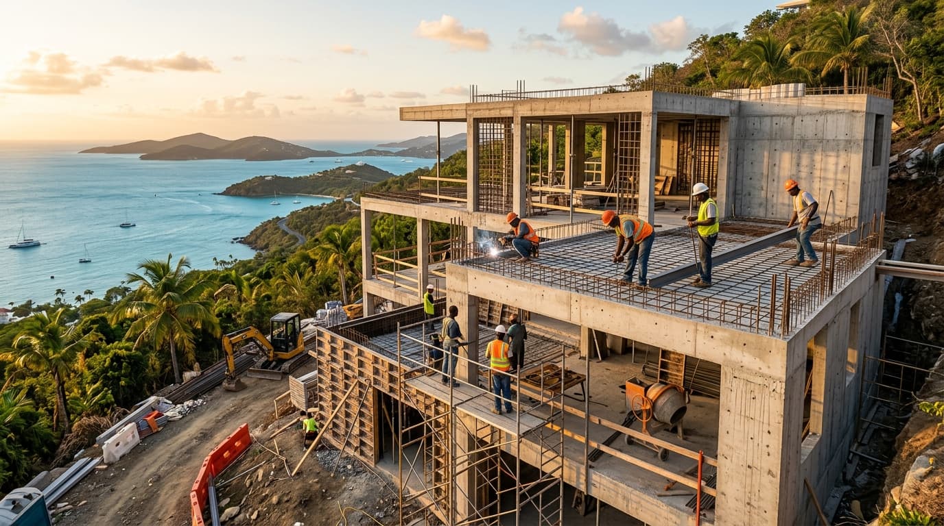 Modern new construction home foundation in St. Croix