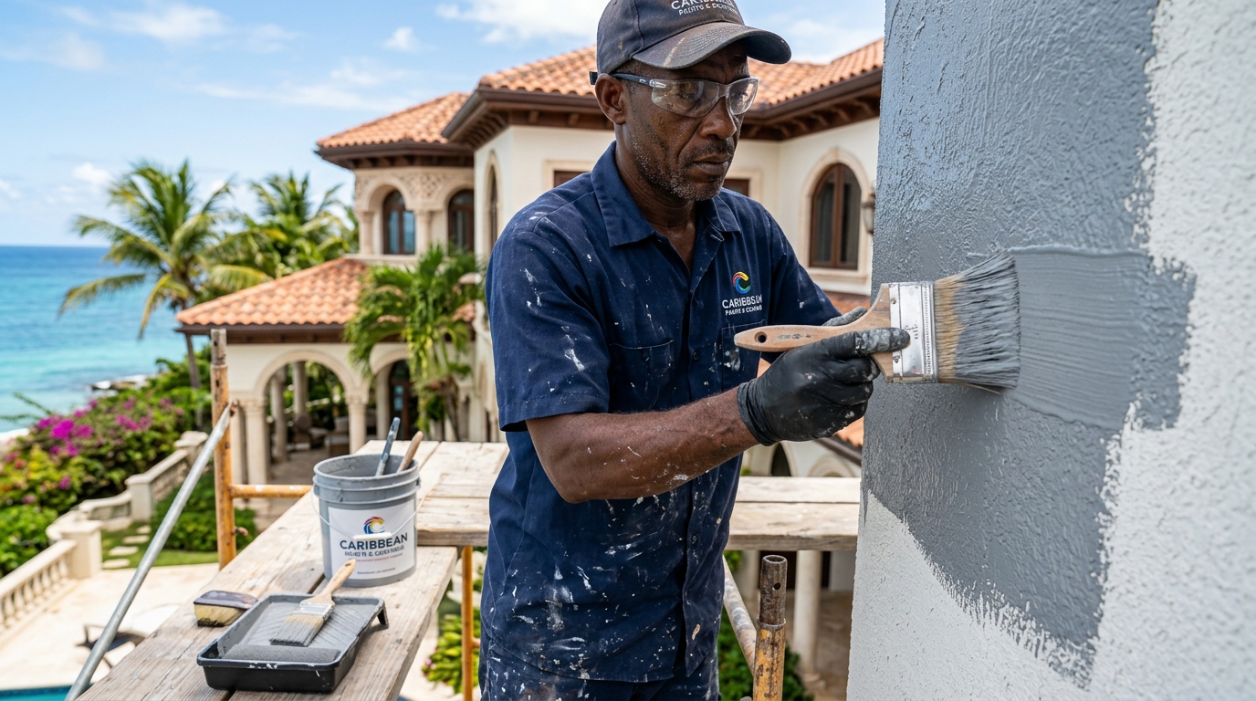 Professional painting application on a luxury USVI home
