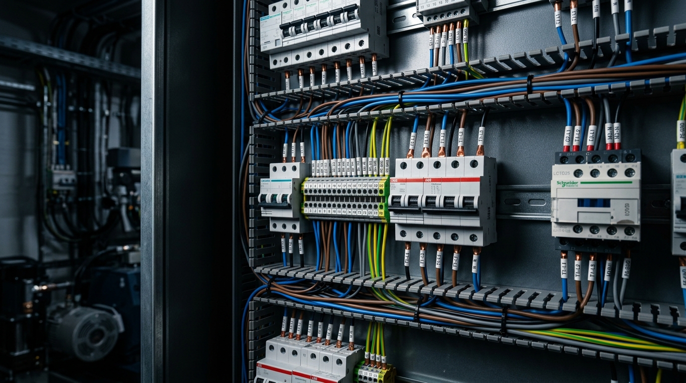 Professional electrical panel installation with precision wiring