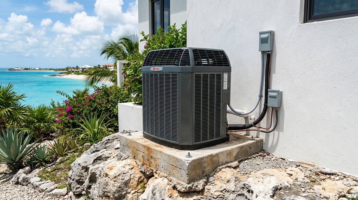 Modern high-efficiency HVAC unit on coastal USVI property