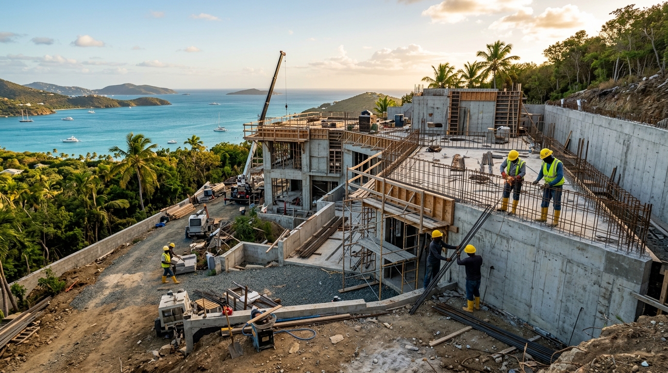 Luxury open-concept villa interior in St. John