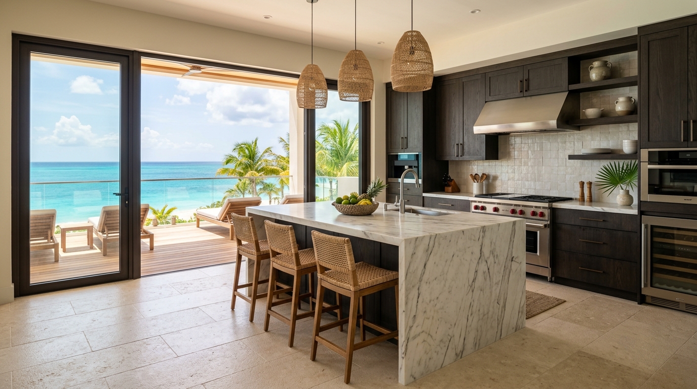 Luxury Caribbean homeowner in a modern kitchen
